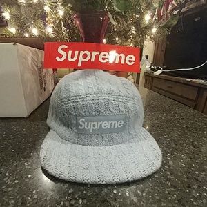 SUPREME blue fitted knit camp cap